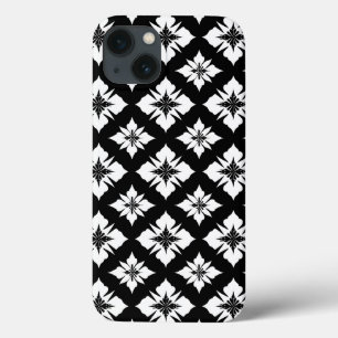 Zwart Witte Bloemmotief Dagelijks Telefoongebruik iPhone 13 Hoesje