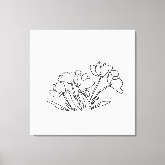 Zwart-witte bloemomtrek canvas afdruk (Voorkant)