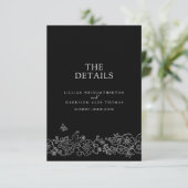 Zwart witte bloesem vlinders bruiloft details QR Informatiekaartje (Staand voorkant)