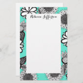 Zwart-witte bohemiaanse handdragende bloemen op Bl Briefpapier (Voorkant / Achterkant)