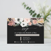 Zwart Witte Boho Pampas Gras Tropisch Bloemmotief  RSVP Kaartje (Staand voorkant)