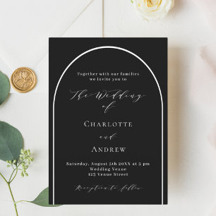 Zwart witte boog modern script luxe bruiloft kaart
