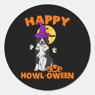 Zwart-Witte Border Collie Heks Hond Gelukkig Ronde Sticker