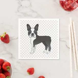 Zwart-witte Boston Terrier Cartoon Hond & Pootjes Servet