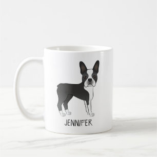 Zwart-Witte Boston Terrier Cartoonhond & Naam Koffiemok