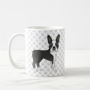 Zwart-witte Boston Terrier Cartoonhond & Pootafdru Koffiemok