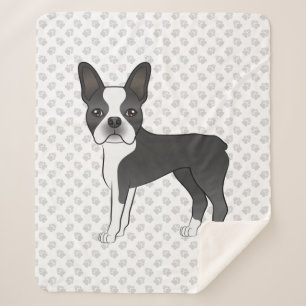 Zwart-Witte Boston Terrier Cartoonhond & Pootafdru Sherpa Deken