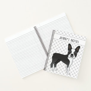 Zwart-Witte Boston Terrier Cartoonhond & Tekst Notitieboek