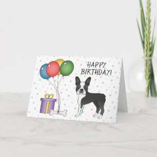 Zwart-witte Boston Terrier-hond Gefeliciteerd verj Kaart