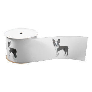 Zwart-witte Boston Terrier-hond Illustratie Lint