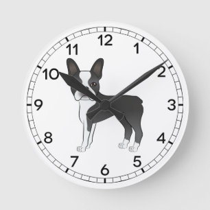 Zwart-witte Boston Terrier-hond Illustratie Ronde Klok