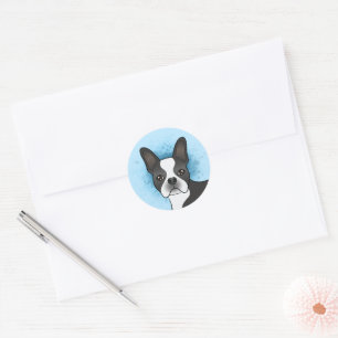 Zwart-witte Boston Terrier hond op blauw Ronde Sticker