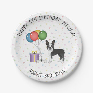 Zwart-Witte Boston Terrier Hondenfoto - Verjaardag Papieren Bordje