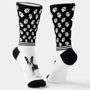 Zwart-Witte Boston Terrier Met Naam En Pootafdrukk Sokken