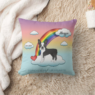 Zwart-Witte Boston Terrier Regenboog Herdenking Kussen
