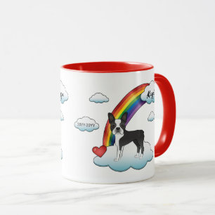 Zwart-Witte Boston Terrier Regenboog Herdenking Mok
