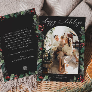 Zwart-witte botanische bessen Foto Feestdagenkaart