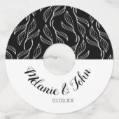 Zwart Witte Botanische Bladeren Bloemmotief - Naam Wijnglaslabel (Voorkant)