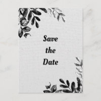  zwart + witte botanische bladeren bruiloft