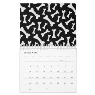 Zwart Witte Botten Skelet Hondeneigenaar Puppy Lie Kalender