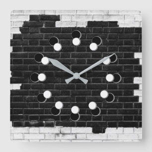 Zwart-witte brick-muur vierkante klok