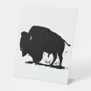 Zwart-witte buffalo Silhouette Reclamebord Met Voetstuk