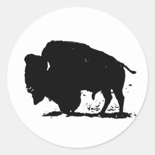 Zwart-witte buffalo Silhouette Ronde Sticker