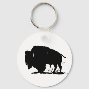 Zwart-witte buffalo Silhouette Sleutelhanger