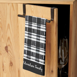 Zwart-witte buffel plaid monogram naam theedoek