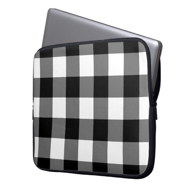 Zwart-witte buffelplaat laptop sleeve (Voorkant Links)
