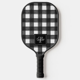 Zwart-witte buffels Initiaal monogram cheque Pickleball Paddle