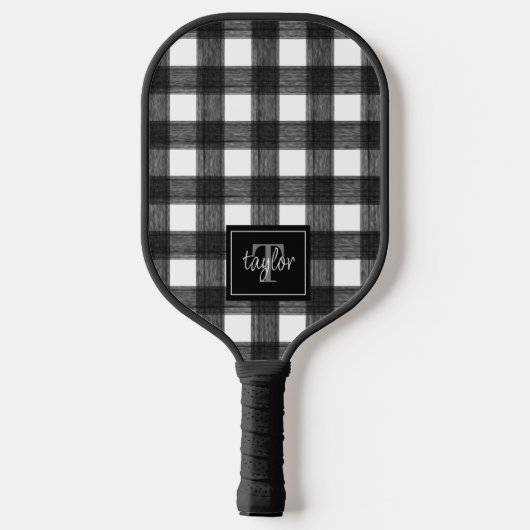 Zwart-witte buffels Initiaal monogram cheque Pickleball Paddle (Achterkant)