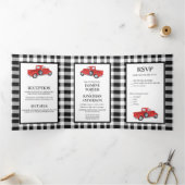 Zwart-witte buffels met een rode bruiloft drieluik uitnodiging (Binnen)