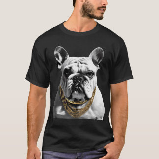 Zwart&witte bulldog met goud t-shirt