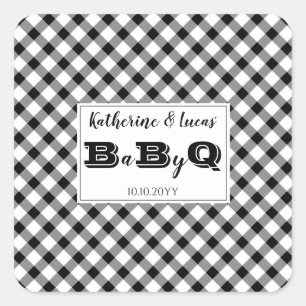 Zwart   Witte cheques Baby Q BBQ Shower Vierkante Sticker