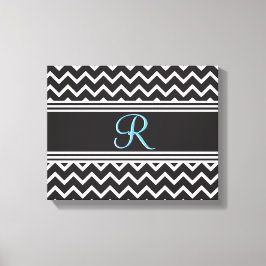 Zwart | Witte Chevron Gothic Zigzag Monogram Canvas Afdruk