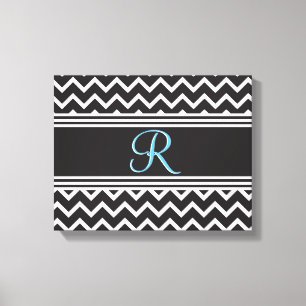 Zwart   Witte Chevron Gothic Zigzag Monogram Canvas Afdruk