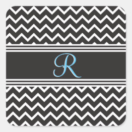 Zwart | Witte Chevron Gothic Zigzag Monogram Vierkante Sticker