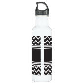 Zwart | Witte Chevron Gothic Zigzag Monogram Waterfles (Achterkant)