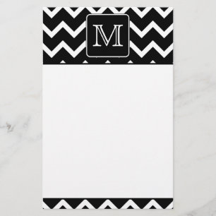 Zwart-witte Chevron met aangepast monogram. Briefpapier