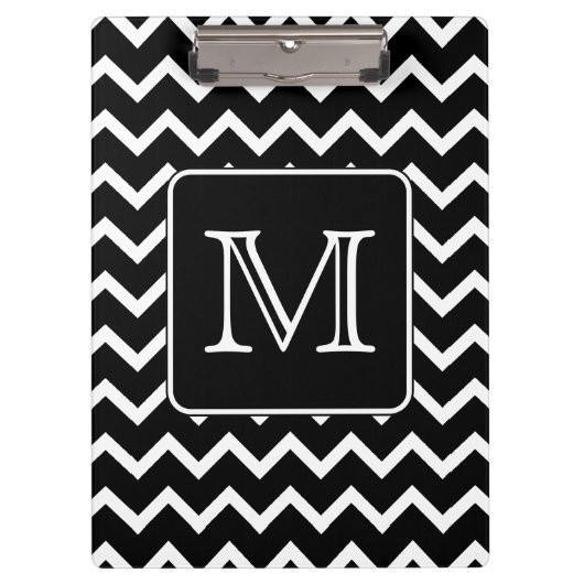 Zwart-witte Chevron met aangepast monogram. Klembord (Voorkant)
