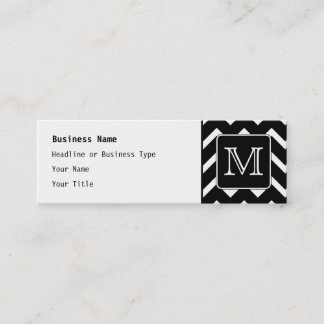 Zwart-witte Chevron met aangepast monogram. Mini Visitekaartje