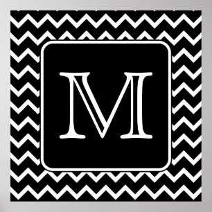Zwart-witte Chevron met aangepast monogram. Poster