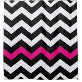 Zwart-witte Chevron met hot-roze accessoire Douchegordijn