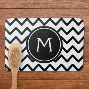 Zwart-witte Chevron Monogram Badmat