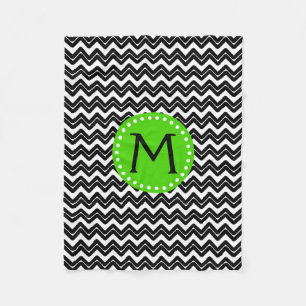 Zwart-witte Chevron Monogram Fleece Deken