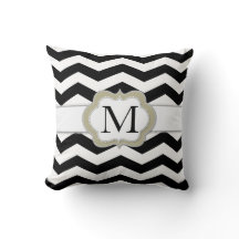 Zwart-witte Chevron Monogram Pillow