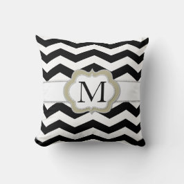 Zwart-witte Chevron Monogram Pillow Kussen