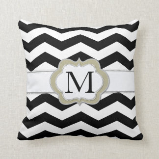 Zwart-witte Chevron Monogram Pillow Kussen