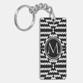 Zwart-witte Chevron Monogram Sleutelhanger (Voorkant Links)
